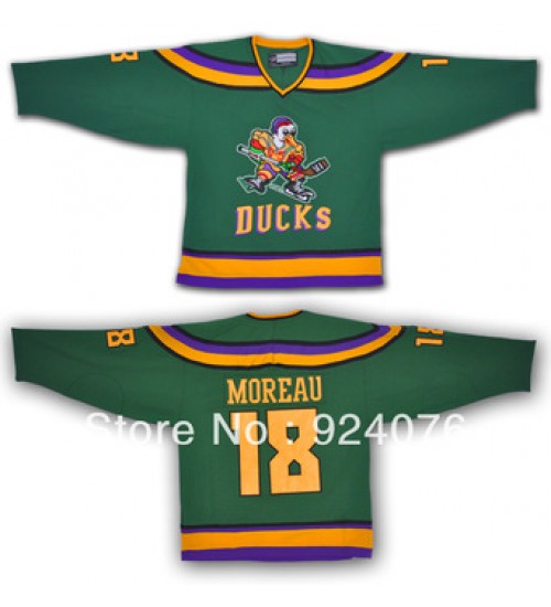 Custom Anaheim Mighty Ducks 18 Connie Moreau Movie Hockey Jersey Green